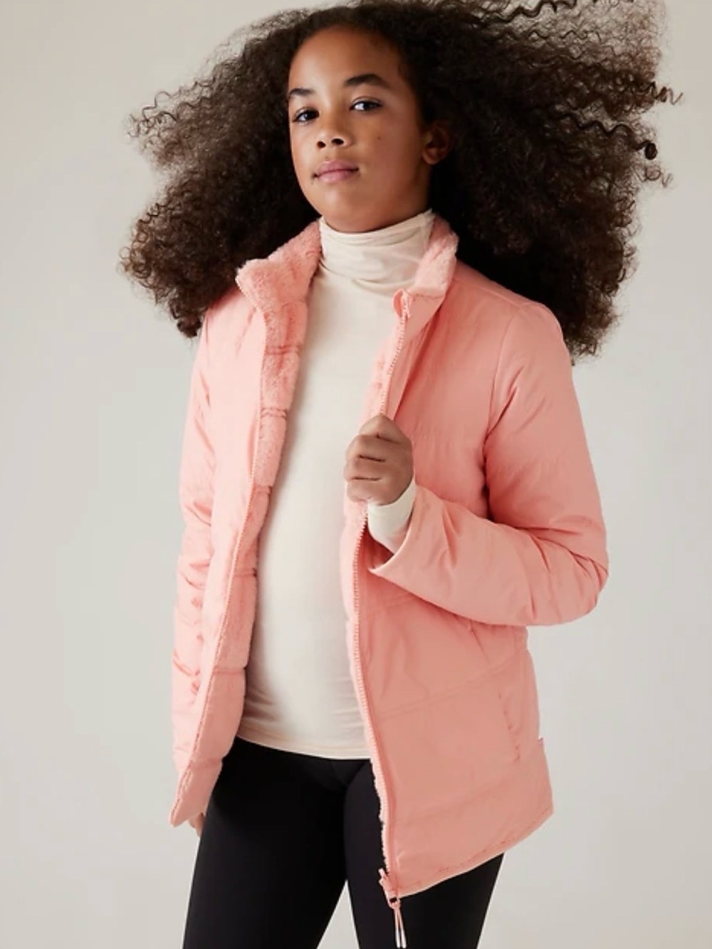 Athleta Girl Pink Reversible Faux-Fur Lined Puffer Jacket Sz M (8-10)